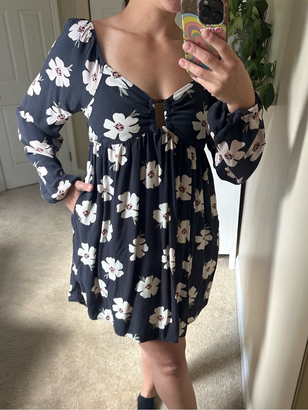 American Eagle Outfitters Pink and Gray Floral Dress